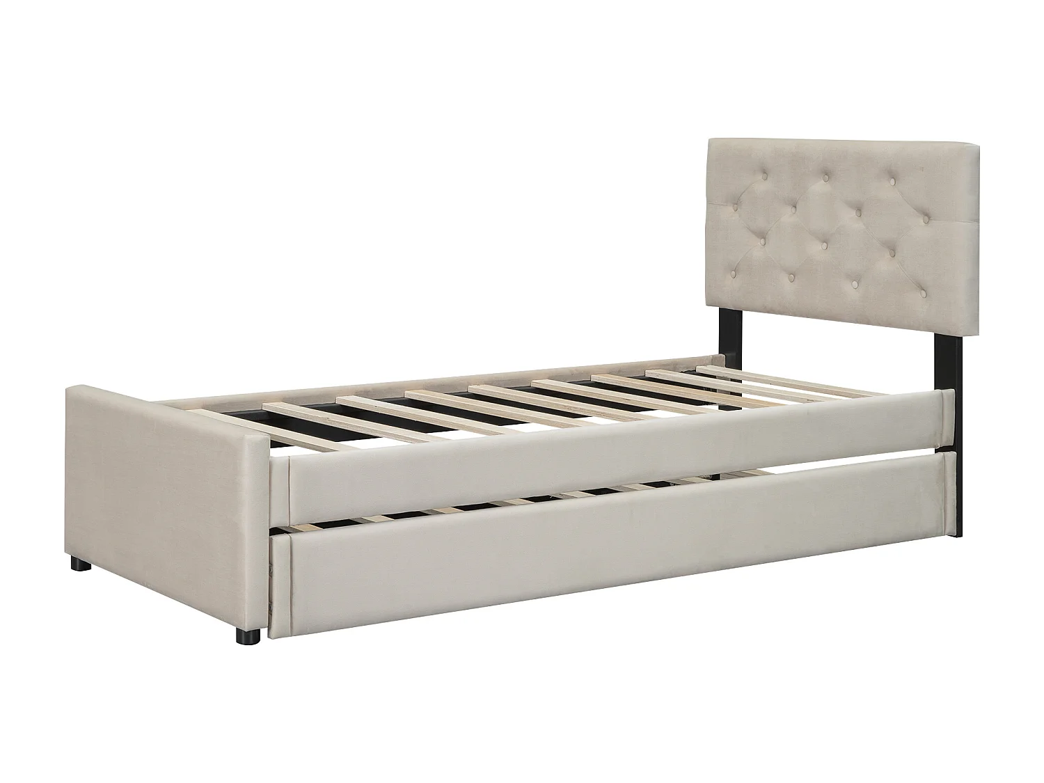 Lit simple en velours avec lit gigogne 90x200cm - Beige