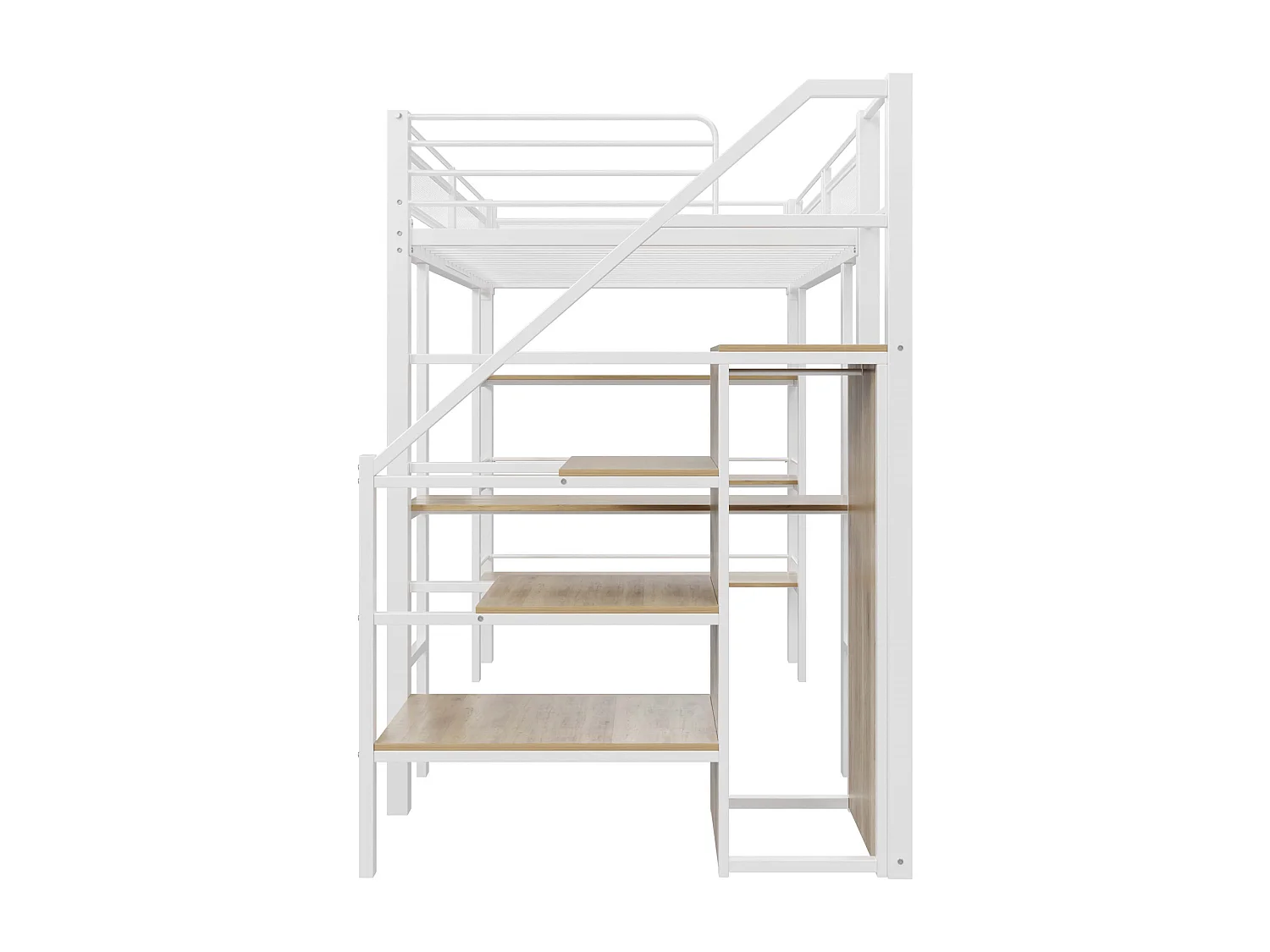 Cama mezanino em metal 90x200cm - com secretária e compartimentos de arrumação - Branco