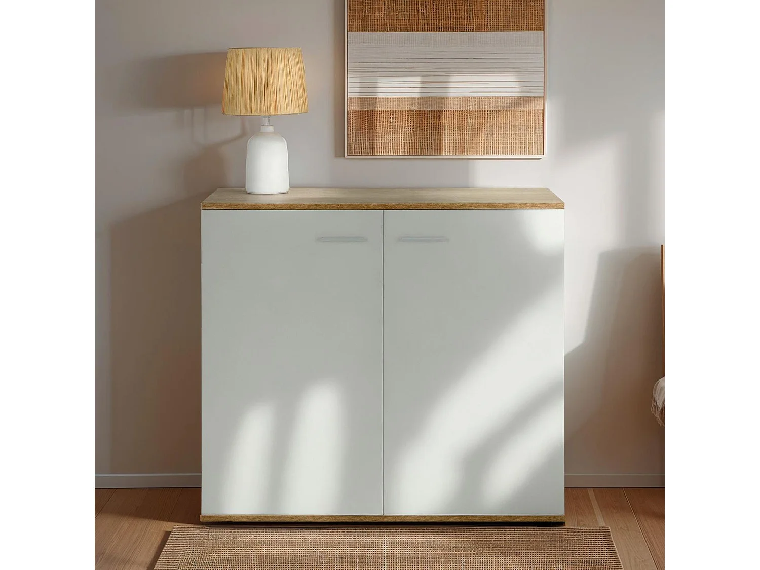 Buffet CHICAGO commode meuble de rangement en mélaminé chêne sonoma/blanc, avec 2 portes