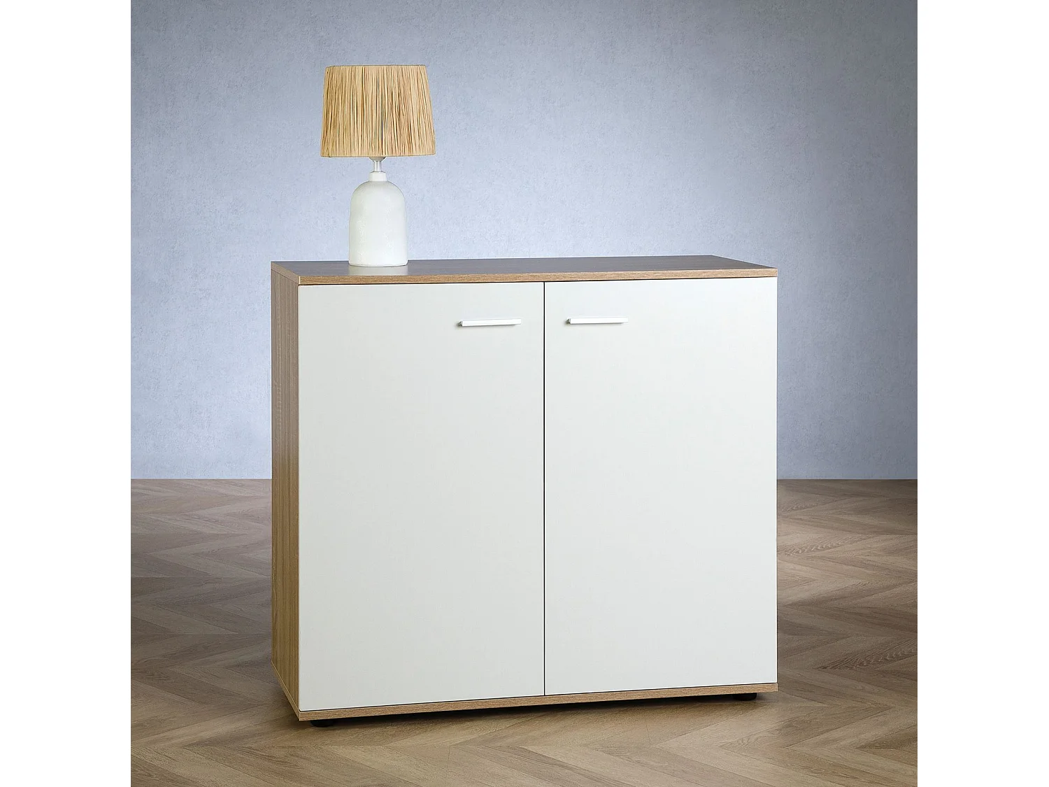 Buffet CHICAGO commode meuble de rangement en mélaminé chêne sonoma/blanc, avec 2 portes