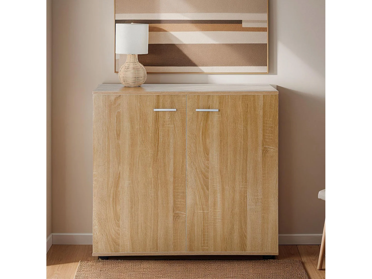 Buffet CHICAGO commode meuble de rangement en mélaminé décor chêne sonoma, avec 2 portes