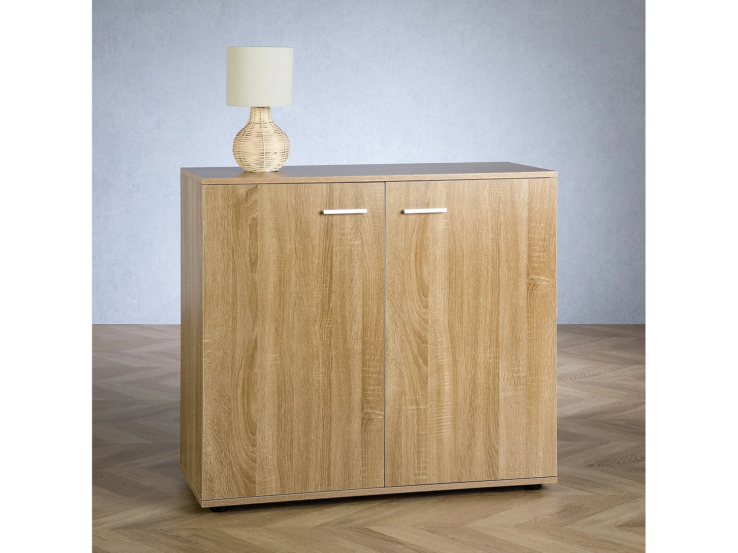 Buffet CHICAGO commode meuble de rangement en mélaminé décor chêne sonoma, avec 2 portes