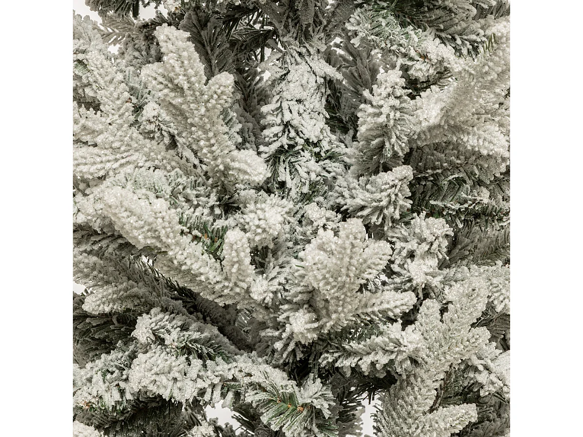 Sapin de Noël artificiel vert floqué blanc et pailleté dans un pot argenté H 150 cm