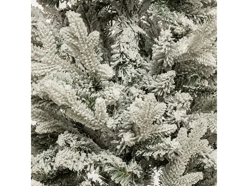 Sapin de Noël artificiel vert floqué blanc et pailleté dans un pot argenté H 150 cm