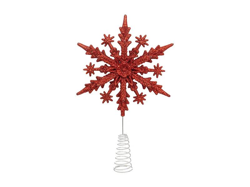Déco Sapin de Noël Cimier Flocon en métal Rouge pailleté