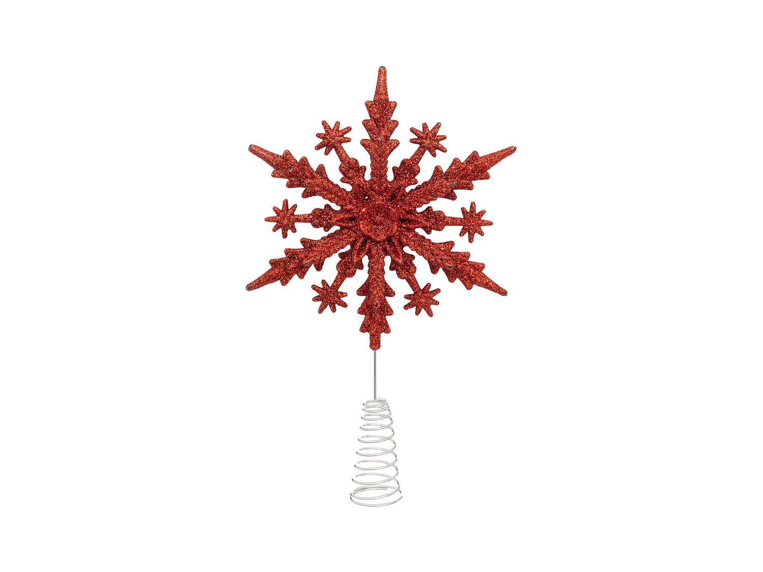 Déco Sapin de Noël Cimier Flocon en métal Rouge pailleté