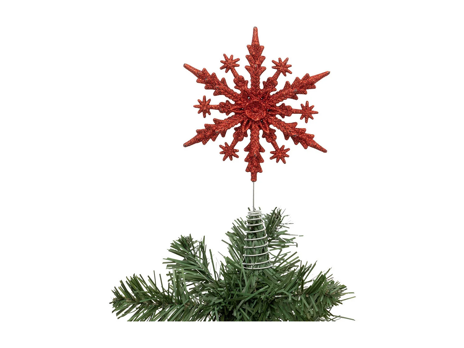 Déco Sapin de Noël Cimier Flocon en métal Rouge pailleté