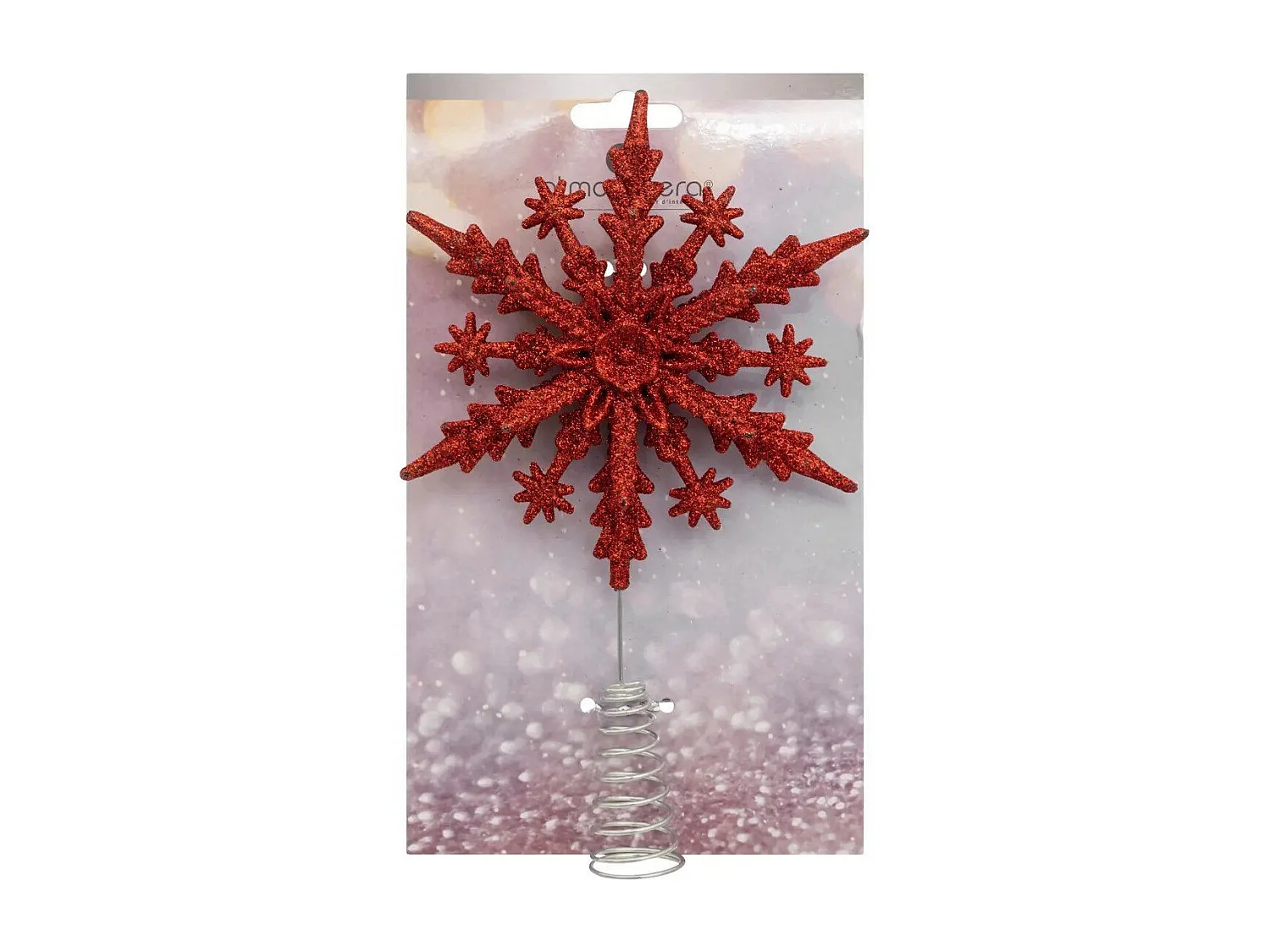 Déco Sapin de Noël Cimier Flocon en métal Rouge pailleté