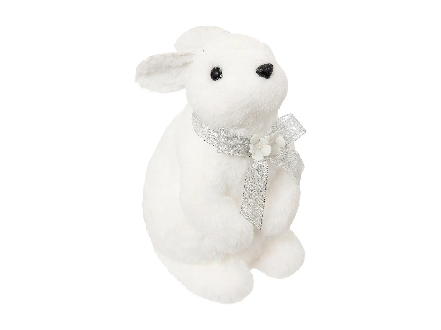 Déco de Noël Lapin avec noeud Argenté H 25 cm