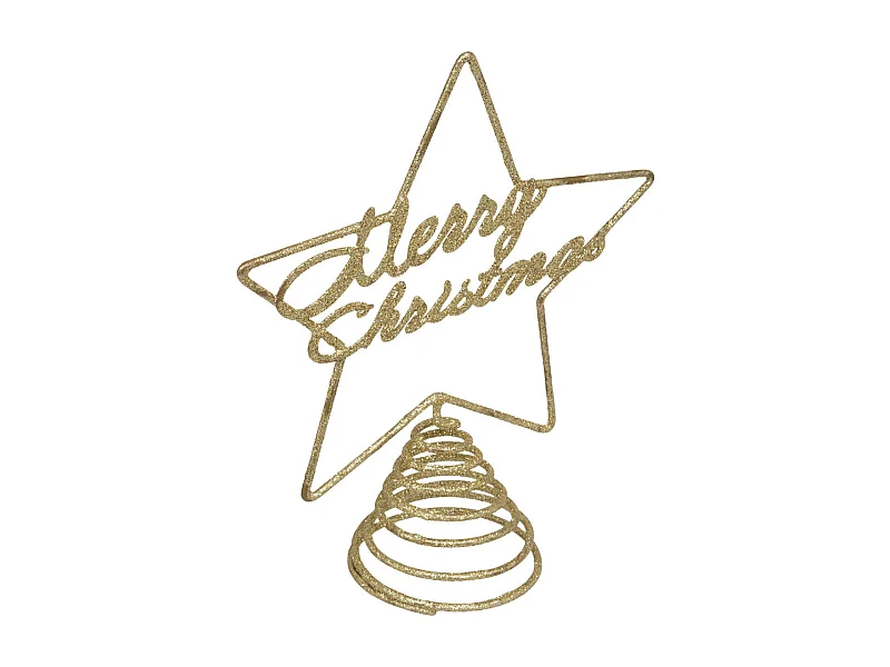 Déco Sapin de Noël Cimier Étoile "Merry Christmas" en métal Doré pailleté