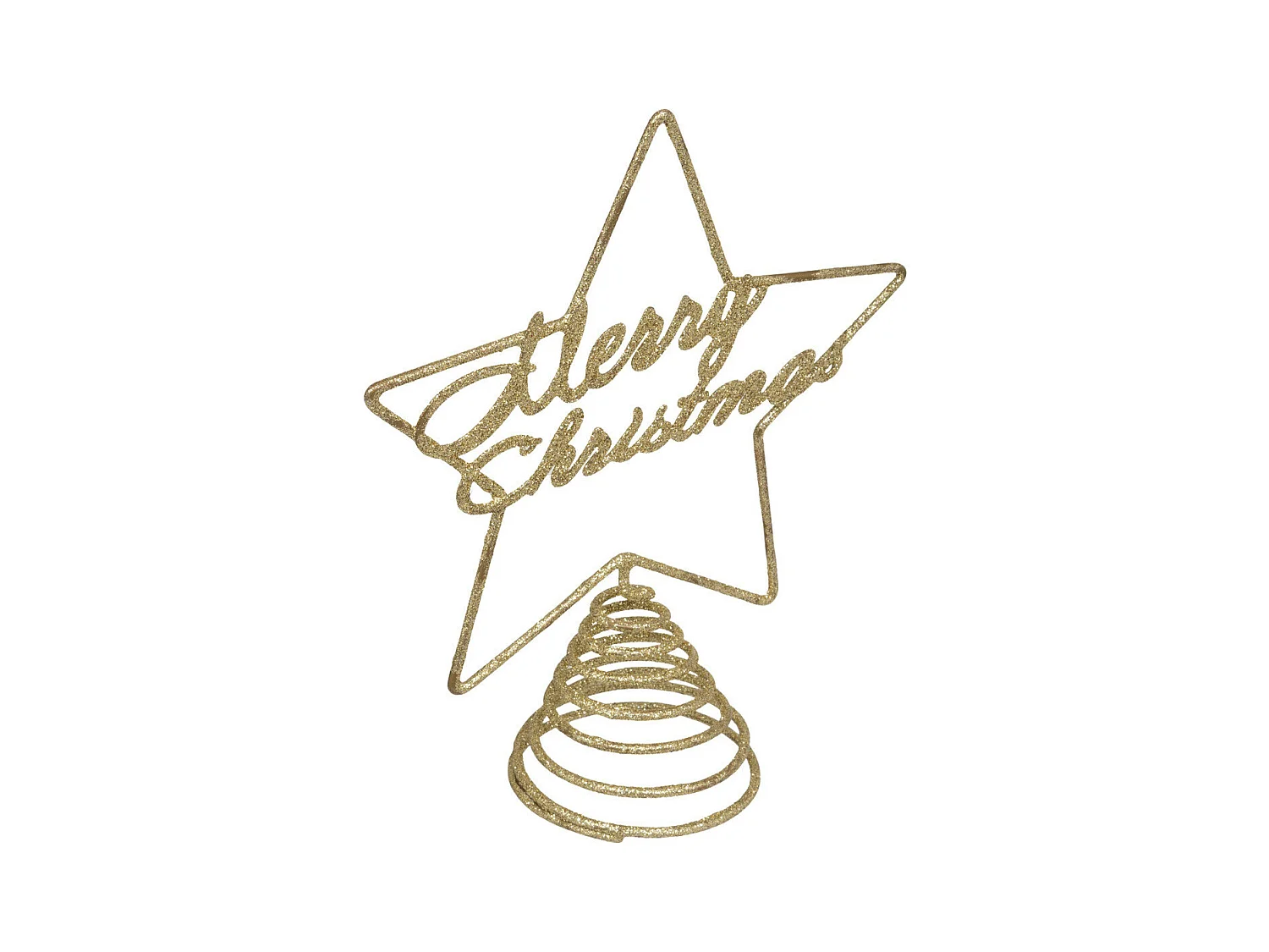 Déco Sapin de Noël Cimier Étoile "Merry Christmas" en métal Doré pailleté