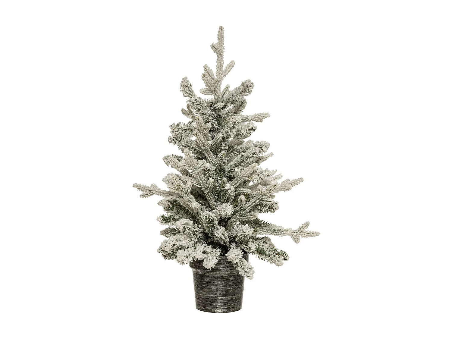 Sapin de Noël artificiel vert floqué blanc et pailleté dans un pot argenté H 70 cm