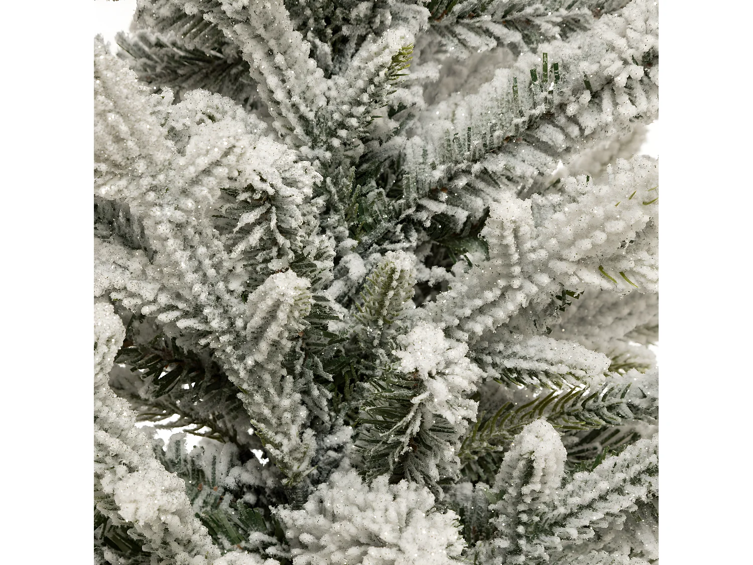 Sapin de Noël artificiel vert floqué blanc et pailleté dans un pot argenté H 70 cm