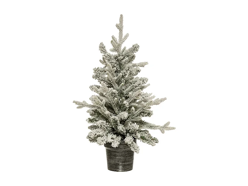 Sapin de Noël artificiel vert floqué blanc et pailleté dans un pot argenté H 70 cm