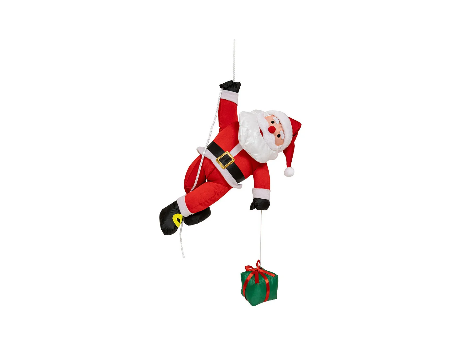 Père Noël grimpeur sur corde avec paquet cadeau H 60 cm