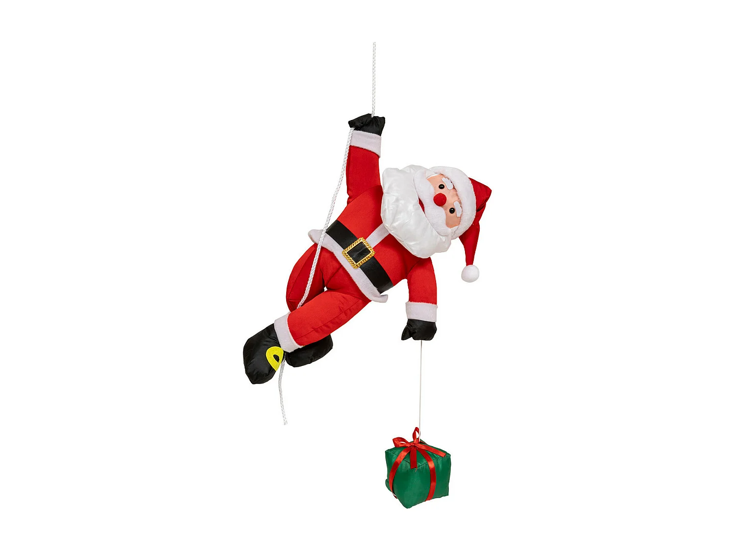 Père Noël grimpeur sur corde avec paquet cadeau H 60 cm
