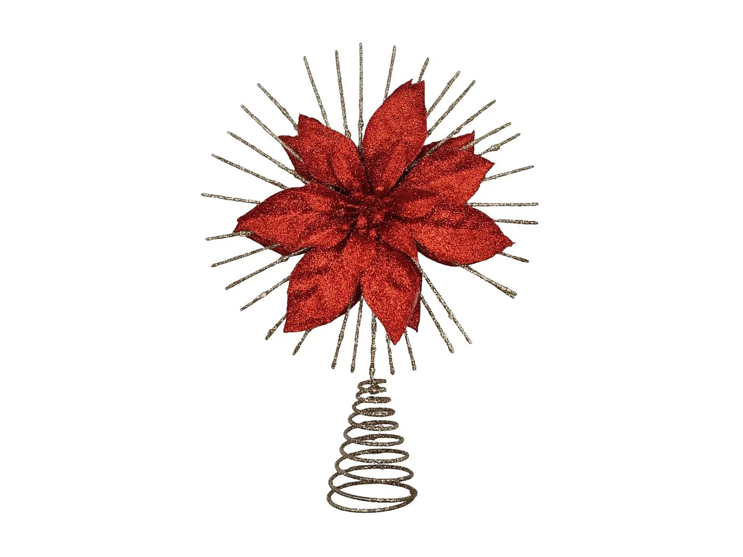 Déco Sapin de Noël Cimier en métal doré pailleté avec fleur de Poinsettia