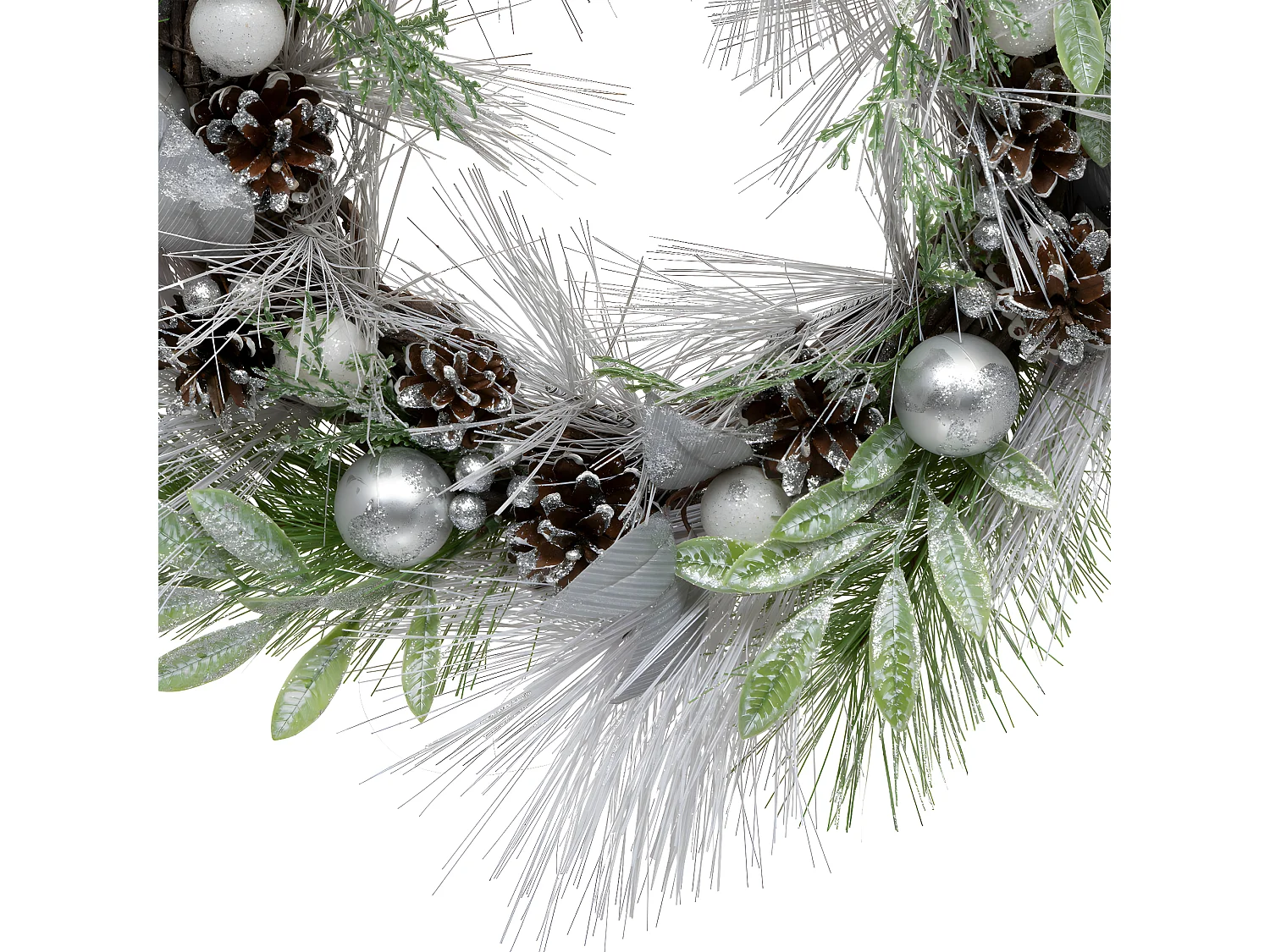 Couronne de Noël déco Vert Argent effet Givré D 46 cm