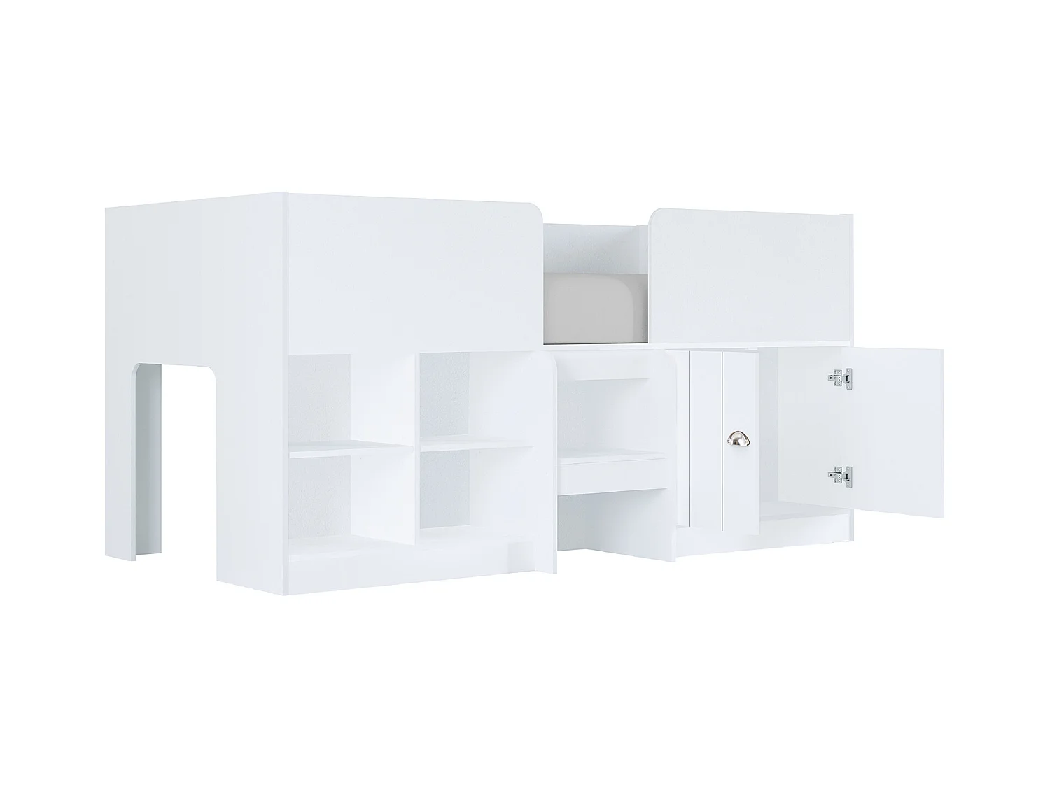 Halve hoogslaper 90 x 190 cm met opbergruimte - Kleur: wit + matras - BOUTANIO