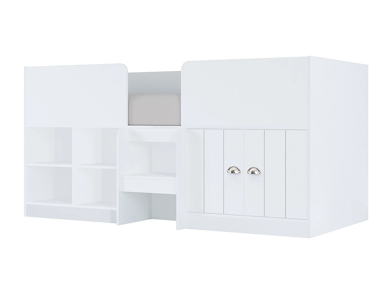 Cama de média altura 90x190 cm com espaços de arrumação branco + colchão - BOUTANIO