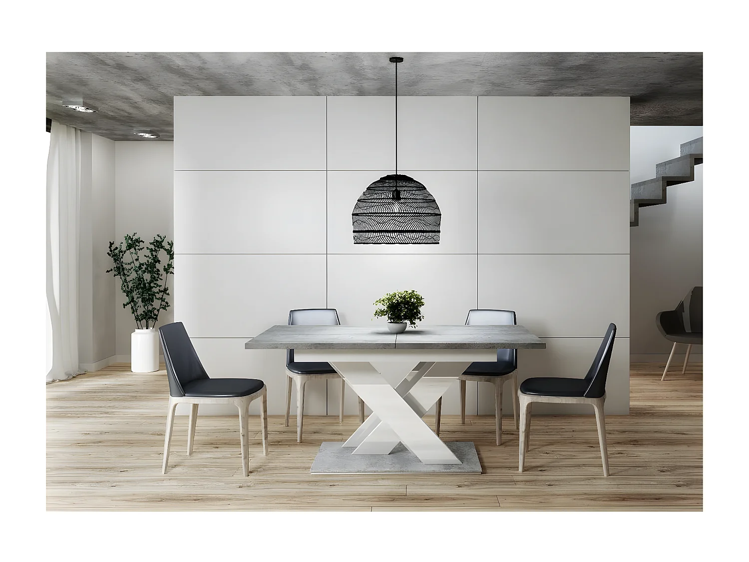 Tavolo da pranzo allungabile "Bronx" - 140 - 180 x 80 x 75 cm - Calcestruzzo/Bianco lucido