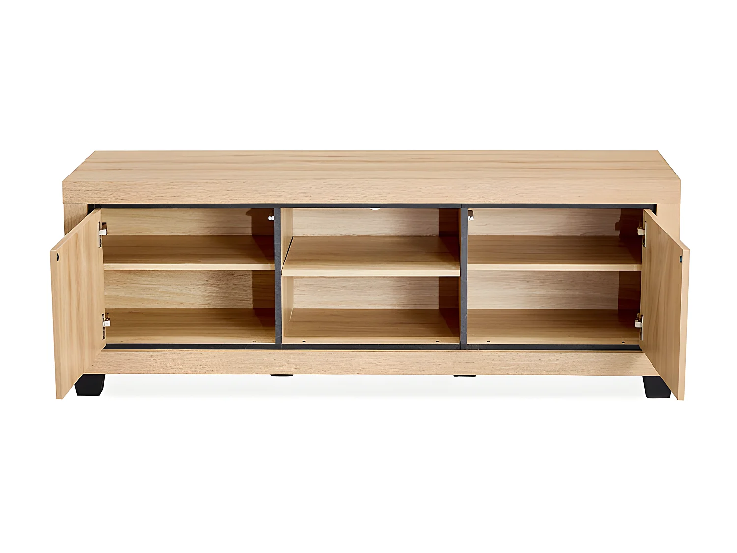 Meuble TV 2 portes 2 niches chêne wellington et noir Nice