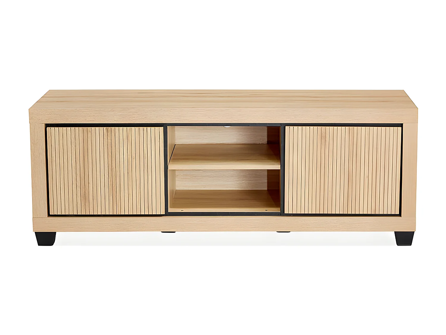 Meuble TV 2 portes 2 niches chêne wellington et noir Nice