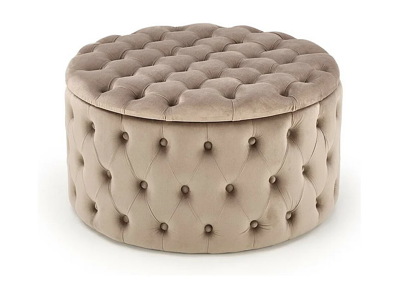 Pouf beige capitonné 70cm avec coffre Lydie