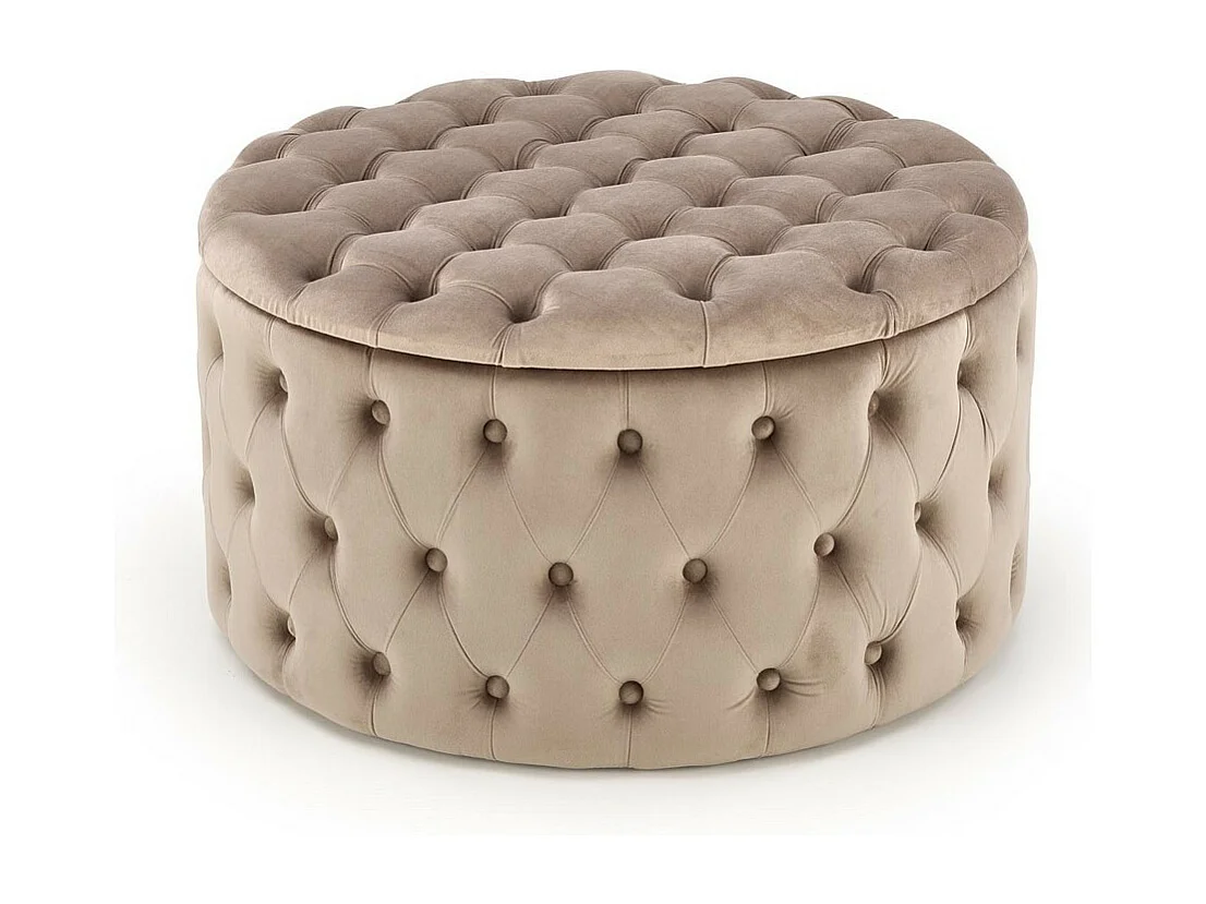 Pouf beige capitonné 70cm avec coffre Lydie