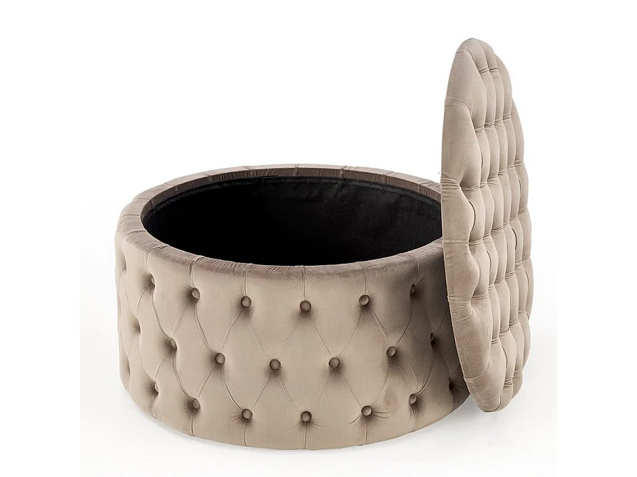 Pouf beige capitonné 70cm avec coffre Lydie
