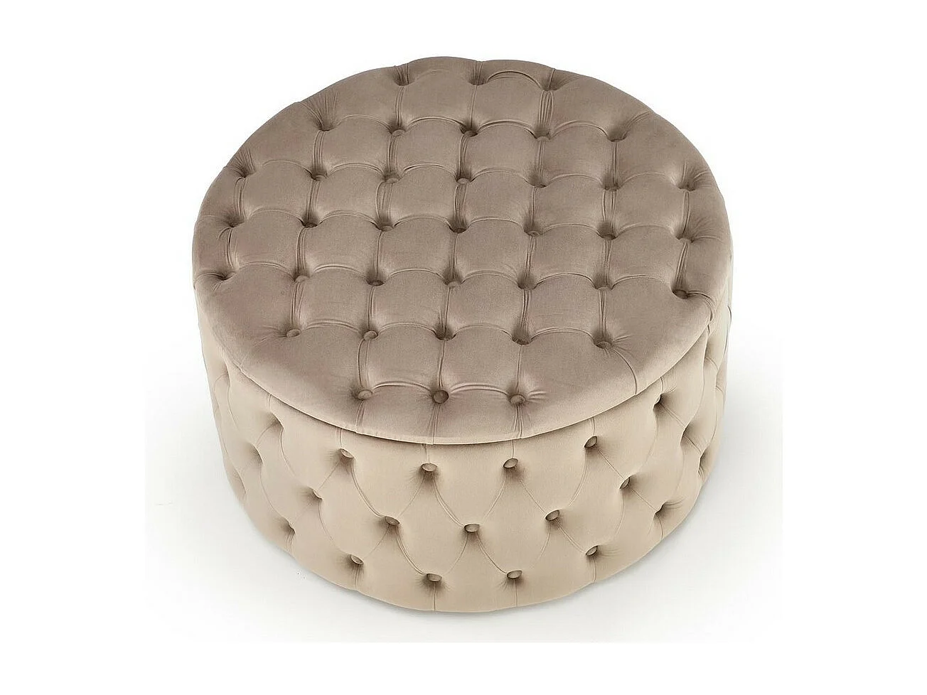 Pouf beige capitonné 70cm avec coffre Lydie