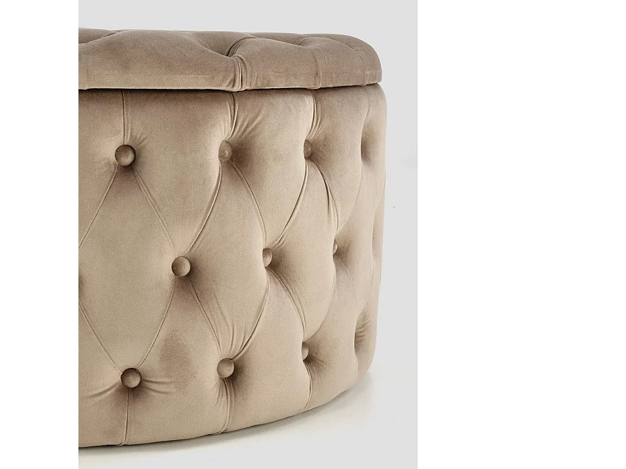 Pouf beige capitonné 70cm avec coffre Lydie