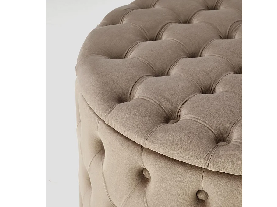 Pouf beige capitonné 70cm avec coffre Lydie