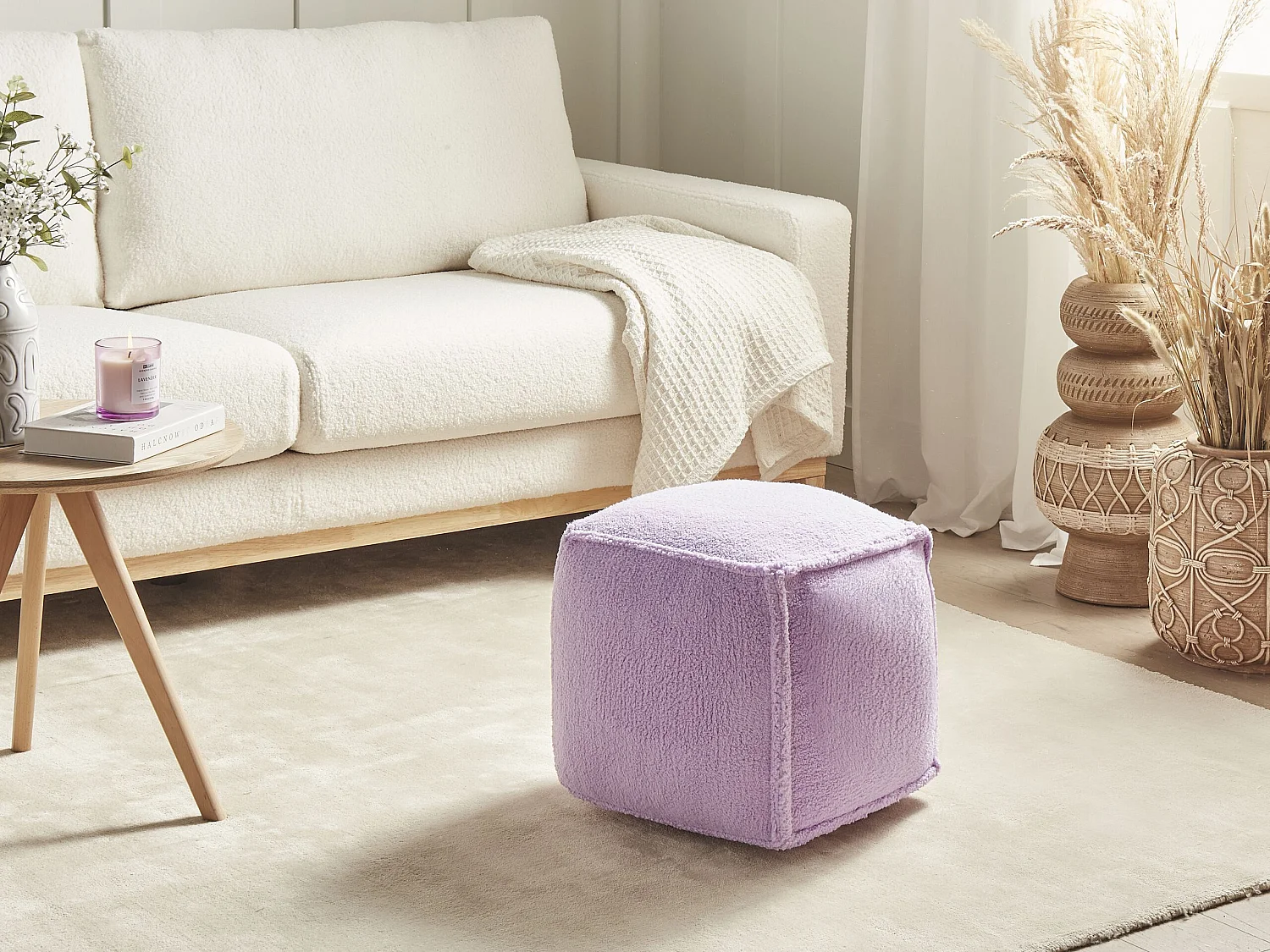 Pouf ALIPUR Bouclé Violet 40 cm 40 cm 40 cm