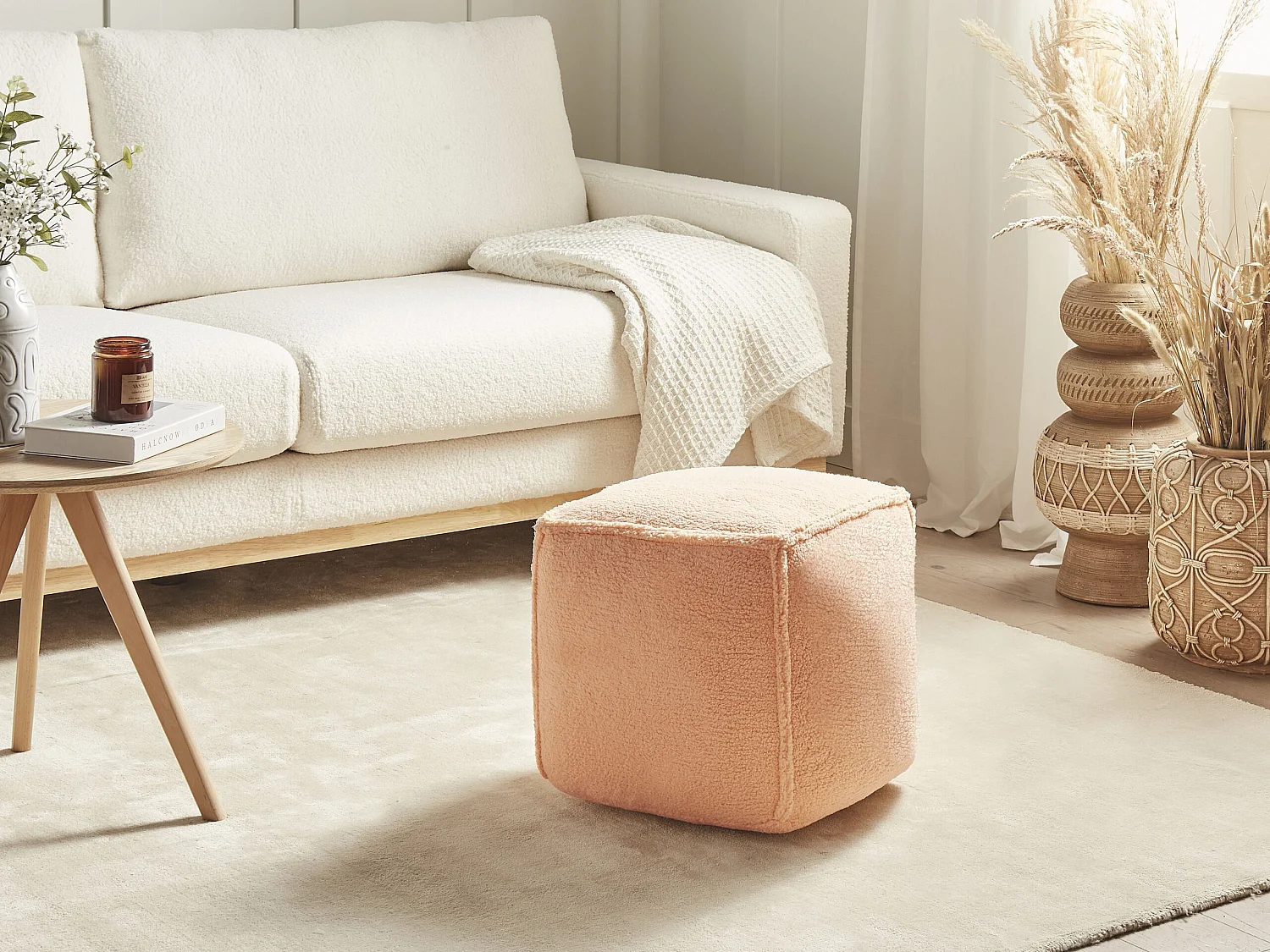 Pouf ALIPUR Bouclé Orange 40 cm 40 cm 40 cm