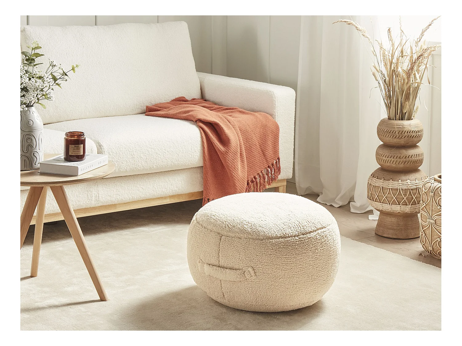 Pouf ADLANA Bouclé Beige 50 cm 50 cm 30 cm