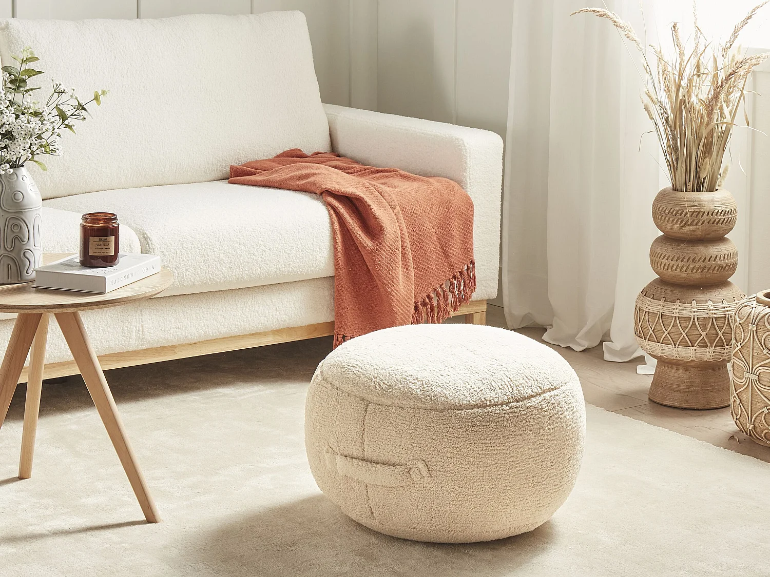 Pouf ADLANA Bouclé Beige 50 cm 50 cm 30 cm