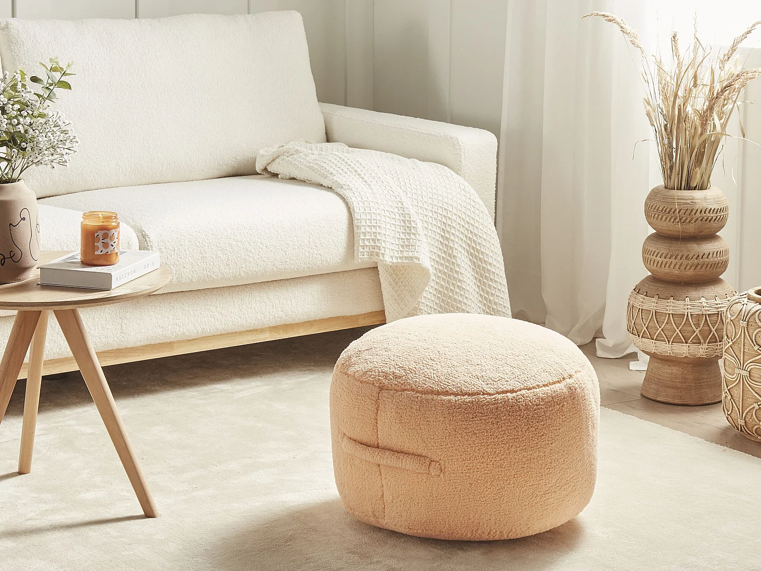 Pouf ADLANA Bouclé Orange 50 cm 50 cm 30 cm