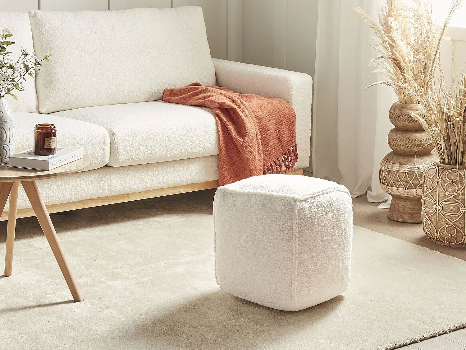 Pouf ALIPUR Bouclé Beige clair