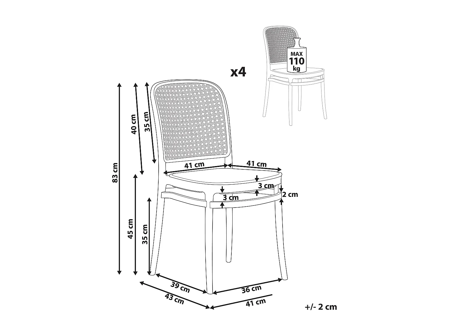 Set di 4 sedie da pranzo PLOSE Beige