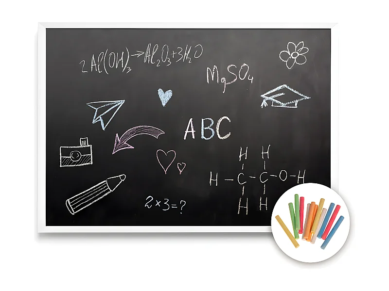 Tableau noir grand et solide, cadre blanc, niveau vertical 100x70 cm + craie de couleur, tableau minimaliste pour le bureau, organisation de l'espace