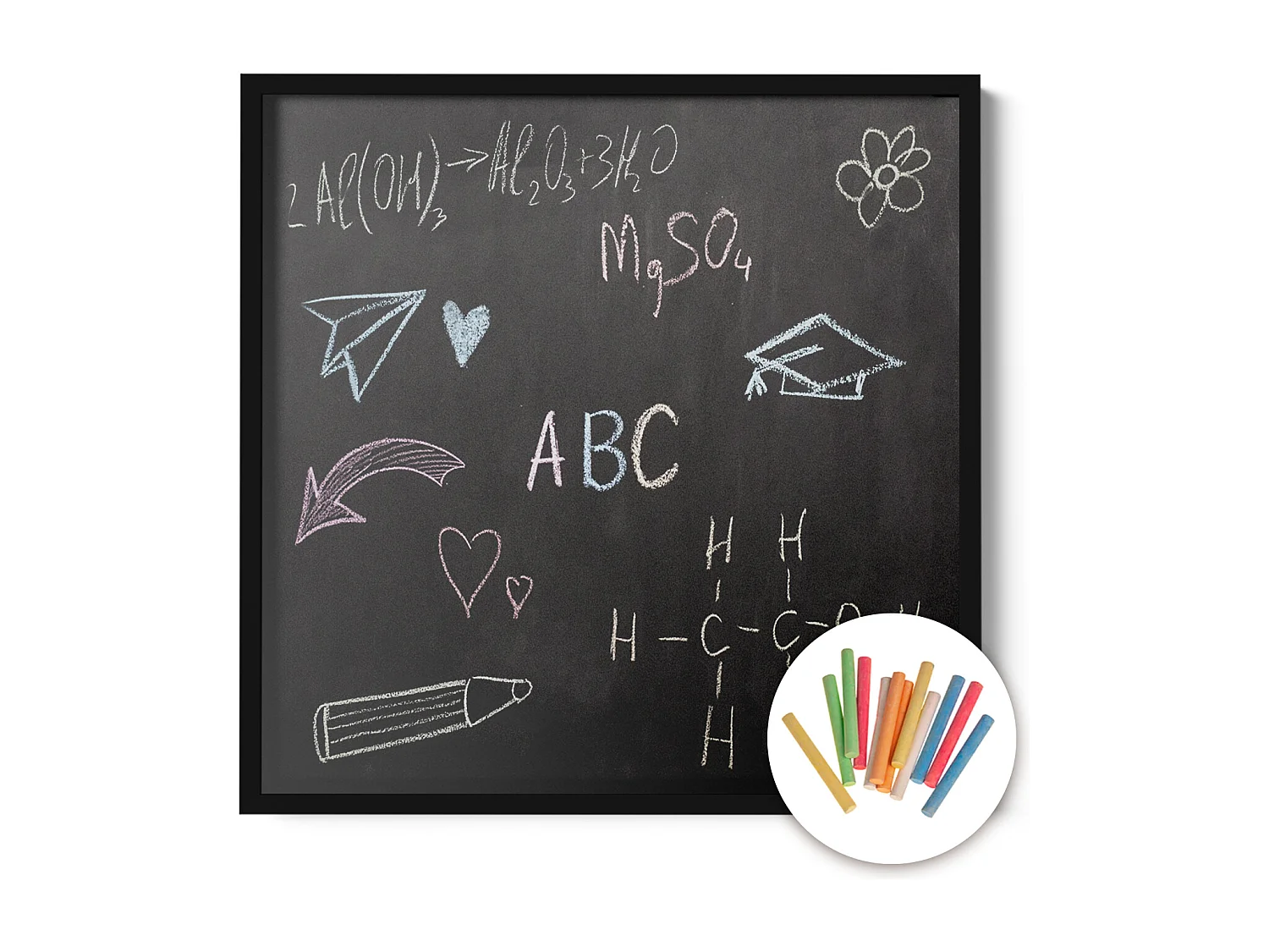 Quadratische Tafel, 50x50 cm große Tafel mit schwarzem Rahmen, Raumorganisation, Tafel fürs Büro, Tafel für Zuhause, kostenlose Farbkreide, minimalistische Tafel