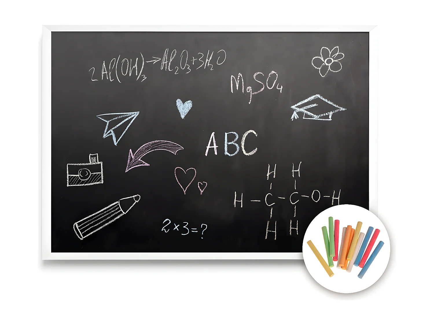 Kreidetafel mit robustem weißem Rahmen 60 x 40/40 x 60 + kostenlose farbige Kreide, starke Kreidetafel für Zuhause, Büro, Notizenorganisation
