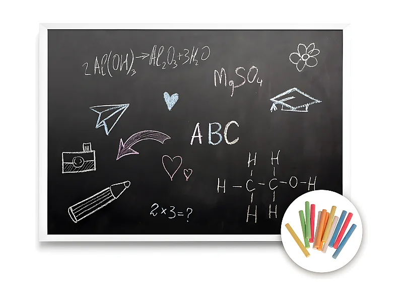 Kreidetafel mit robustem weißem Rahmen 60 x 40/40 x 60 + kostenlose farbige Kreide, starke Kreidetafel für Zuhause, Büro, Notizenorganisation