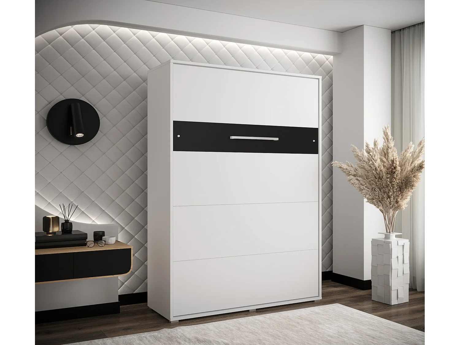 Schrankbett Home vertikale 140x200 (Weiß/Schwarz)