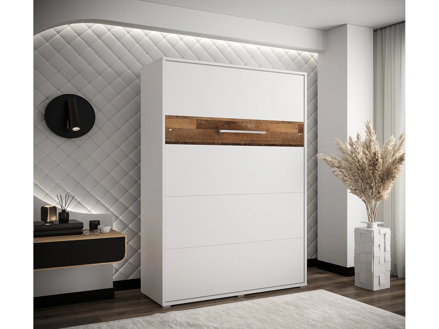 Lit escamotable home verticale 140x200 (blanc+old style)