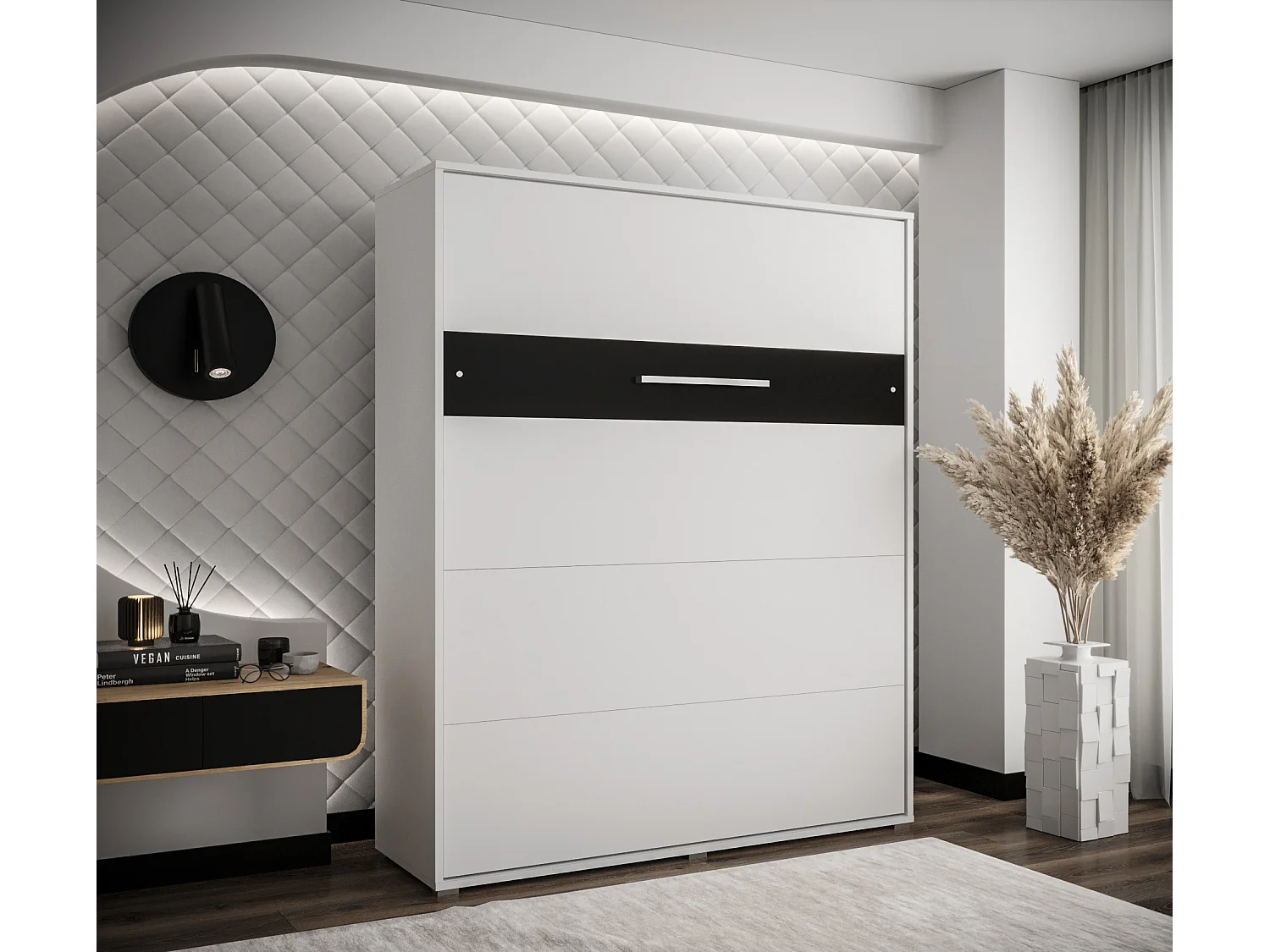 Schrankbett Home vertikale 160x200 (Weiß/Schwarz)