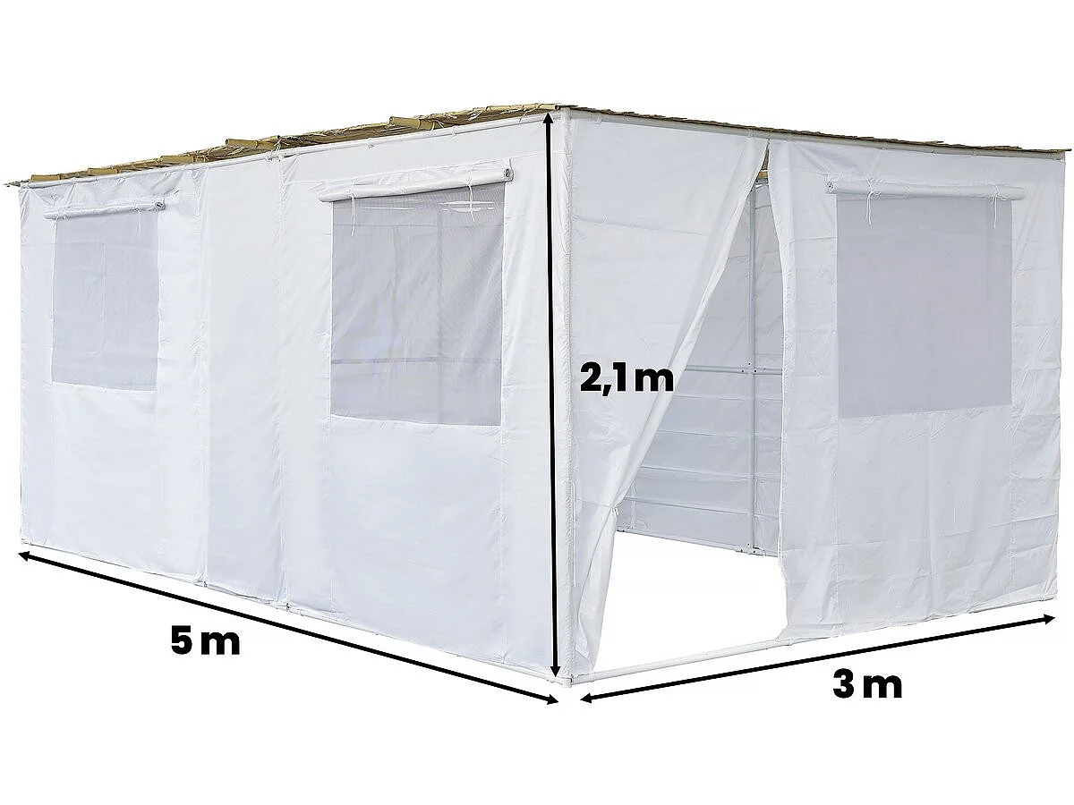 Souccah en Kit NINA ajustable 5 x 3 m - 4  Rouleaux de canisse en bambou et 5 tasseaux de bois