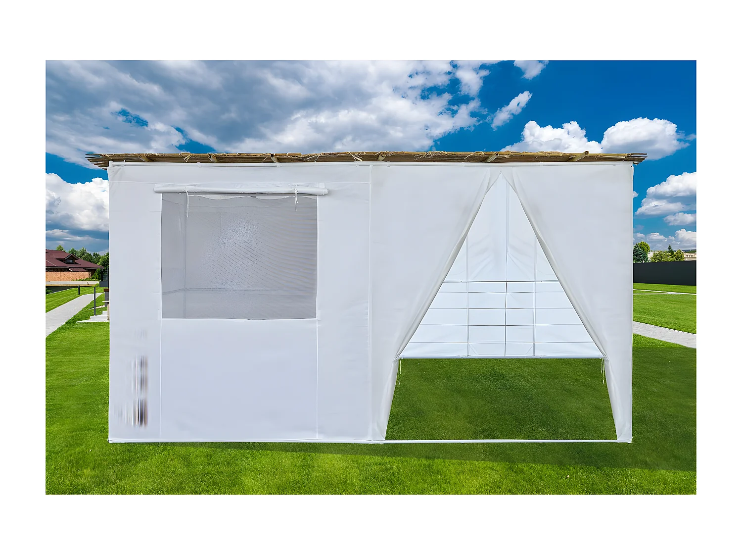 Sukkah in kit NINA regolabile - 4 x 3 - 4 rotoli di bambù e 4 doghe di legno