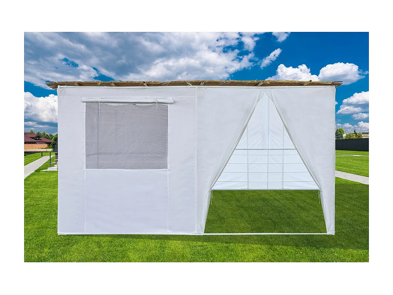Sukkah-Set NINA anpassbar - 4 x 3 - 4 Bambusrollen und 4 Holzpfosten